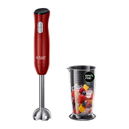 Russell Hobbs Stabmixer [Pürierstab] Desire Rot (2 Geschwindigkeitsstufen, spülmaschinengeeigneter Mix-/Messbecher 700ml, BPA-frei, Zerkleinerer für Smoothie, Suppen, Saucen, Babynahrung) 24690-56, Rot/Schwarz von Russell Hobbs