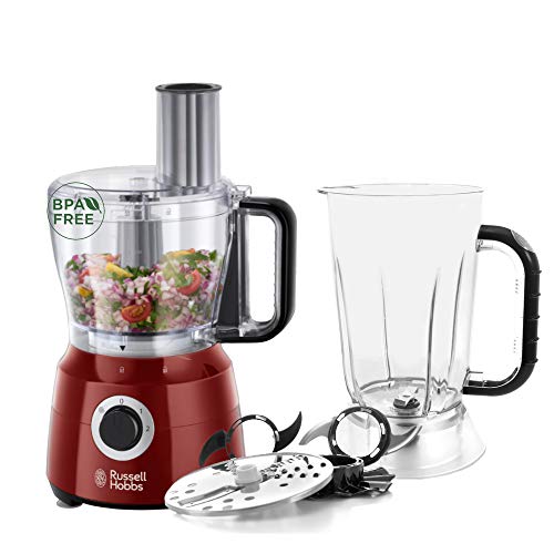 Russell Hobbs Küchenmaschine Multi [Standmixer/Mixer/Zerkleinerer/Schneider/Raspeler/Rührer] Food Processor Desire Rot (Mixen, Schneiden & Raspeln etc., Spülmaschinengeeignetes Zubehör, 600W) 24730-56 von Russell Hobbs