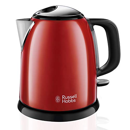 Russell Hobbs Wasserkocher klein [1,0l] Colours+ Edelstahl Rot (2400W, Schnellkochfunktion, herausnehmbarer Kalkfilter, außenliegende Wasserstandsanzeige, kleiner Reisewasserkocher) Teekocher 24992-70 von Russell Hobbs