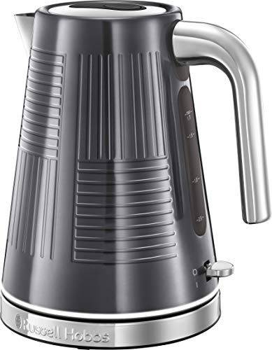 Russell Hobbs Wasserkocher [1,7l, 2400W] Geo Edelstahl Grau (Schnellkochfunktion, herausnehmbarer Kalkfilter, Wasserstandsanzeige, autom. Deckelöffnung, optimierte Ausgusstülle) Teekocher 25240-70 von Russell Hobbs