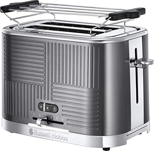 Russell Hobbs Toaster [für 2 Scheiben] Geo Edelstahl Grau (extra breite Toastschlitze, inkl. Brötchenaufsatz, 6 Bräunungsstufen + Auftau- & Aufwärmfunktion, Schnell-Toast-Technologie, 1640W) 25250-56 von Russell Hobbs