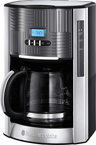 Russell Hobbs Kaffeemaschine [Digitaler Timer, Brausekopf für optimale Extraktion&Aroma] Geo Edelstahl Grau (max 12 Tassen, 1,5l Glaskanne, Warmhalteplatte, 1000W) Filterkaffeemaschine 25270-56 von Russell Hobbs