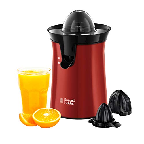 Russell Hobbs Orangenpresse & Zitruspresse elektrisch [links-& rechtsrotierend, 2 Presskegel für Zitronen/Orangen] Rot (Tropf-Stopp-Funktion, spülmaschinenfest, BPA-frei) Saftpresse 26010-56 von Russell Hobbs