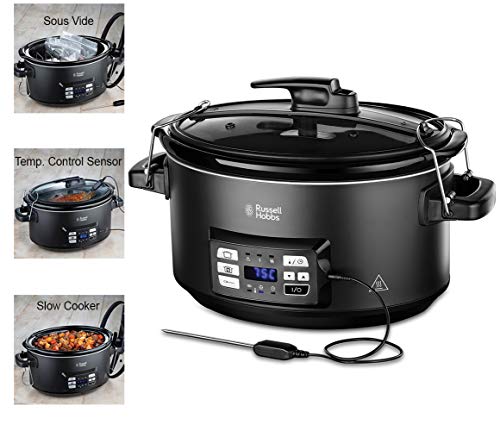 Russell Hobbs Multikocher 3-in-1 [Slow Cooker, Sous Vide, Bräter + Kerntemperatursensor] schwerer 6,5l Keramik-Gartopf für opt. Temperaturverteilung (digitales Display/Timer,Temperaturanzeige)25630-56 von Russell Hobbs