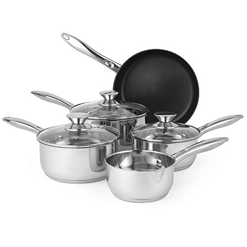 Russell Hobbs BW06572 Bratpfannen Kochtopf set - mit Glasdeckel, 5-teiliges induktions Kochgeschirr-Set, Topfset 16/18/20cm Pfannen,14cm Milchpfanne, 24cm Bratpfanne, Antihaft pfanneset von Russell Hobbs