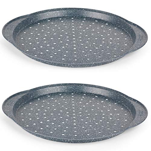 Russell Hobbs Backblech rund 37cm, 2er-Set Pizzablech perforiert, Antihaft Backform für Pizza & Flammkuchen, Backblech ausziehbar, PFOA-frei Kohlenstoffstahl von Russell Hobbs