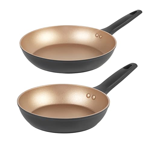 Russell Hobbs COMBO-7950 Pfannenset - 2-teilig Bratpfanne-Set, Antihaft Induktions-Boden-Bratpfannen, Aluminium, PFOA-Frei, Universalpfannen, Frittieren kein Öl, Opulence Kollektion, Gold, 20/28 cm von Russell Hobbs