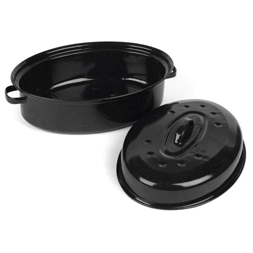 Russell Hobbs CW11491 36cm Glaskörper-Emaille tiefer Bräter/brattopf mit Deckel, spülmaschinenfest ofentopf, ofensicher bis 230 Grad, Fleisch und Gemüse Selbstbräter topf ofenfest von Russell Hobbs