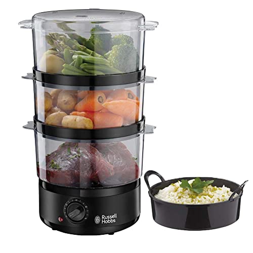 Russell Hobbs Dampfgarer [klein] 7,0l (60 Minuten Timer + Abschaltautomatik, 3 spülmaschinengeeignete Dampfgarbehälter + Reisschale / Reiskocher, BPA frei) Dampfkocher Compact 26530-56 von Russell Hobbs