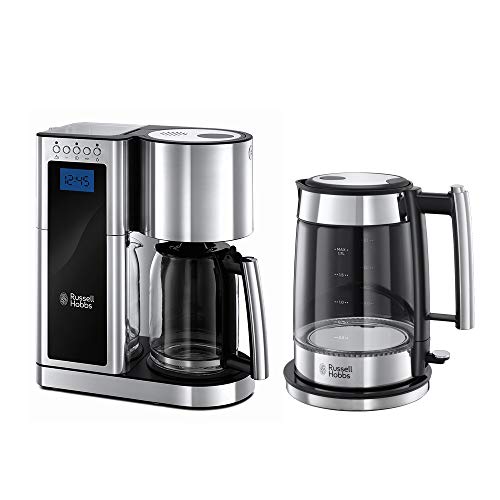 Russell Hobbs Digitale Kaffeemaschine Elegance Edelstahl, Timer-Funktion, bis 10 Tassen, 1,25l Glaskanne, 1600W & Wasserkocher, Glas Elegance, 1.7l, 200W von Russell Hobbs