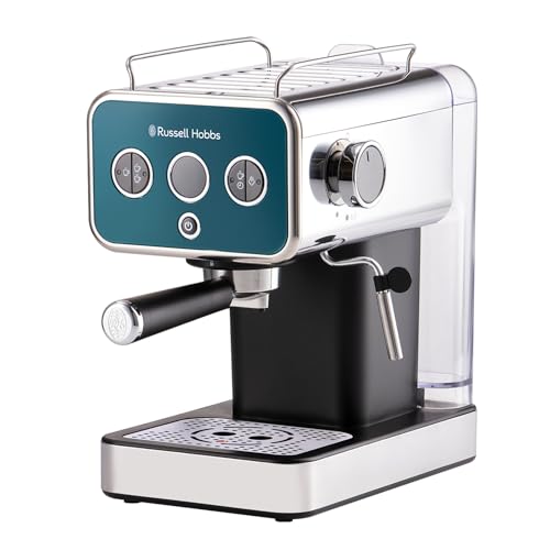 Russell Hobbs Espressomaschine [Siebträgermaschine] Distinction Edelstahl Ocean Blue (15 Bar, Einsatz 1&2 Tassen, ESE Pads, autom.Dosieren & man.Option, Dampfdüse f Heißwasser & Milchschaum) 26451-56 von Russell Hobbs