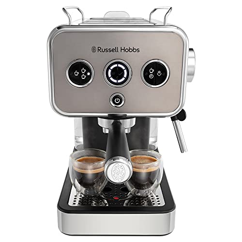 Russell Hobbs Espressomaschine [Siebträgermaschine] Distinction Edelstahl Titanium (15 Bar, Einsatz 1&2 Tassen, ESE Pads, autom.Dosieren & man.Option, Dampfdüse f Heißwasser & Milchschaum) 26452-56 von Russell Hobbs