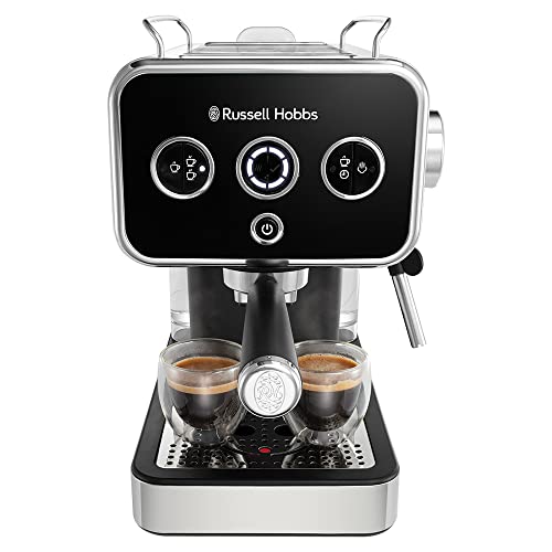 Russell Hobbs Espressomaschine [Siebträgermaschine] Distinction Edelstahl Schwarz (15 Bar, Einsatz 1 & 2 Tassen, ESE Pads, autom. Dosieren & man. Option, Dampfdüse f Heißwasser & Milchschaum) 26450-56 von Russell Hobbs