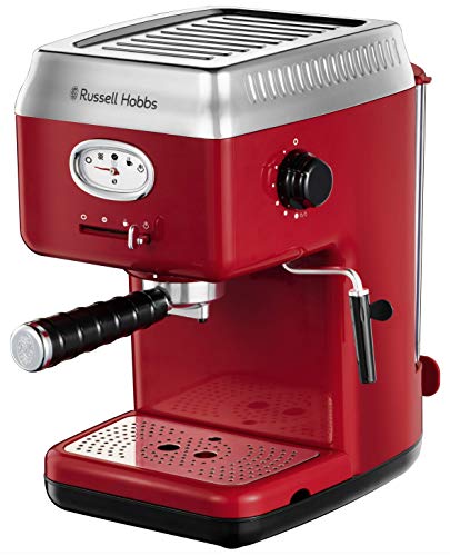Russell Hobbs Espressomaschine [Siebträgermaschine] Retro Rot (15 Bar, 2 Tassen-Einsätze, 1,1l abnehmbarer Wassertank, Dampf-Milchschaumdüse, Portionierlöffel mit Tamper) Kaffeemaschine 28250-56 von Russell Hobbs