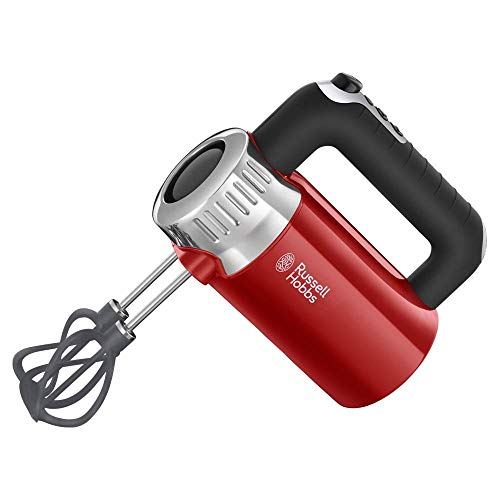 Russell Hobbs Handmixer [Handrührgerät] Retro Rot (4 Geschwindigkeitsstufen+Turbo, 2 Helix-Rührbesen aus glasfaserverstärktem Nylon für besseres Mixen + 2 Knethaken, BPA-frei) Handrührer 25200-56 von Russell Hobbs