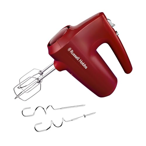Russell Hobbs Handrührgerät [Handmixer] Desire Red (5 Geschwindigkeitsstufen+Pulsfunktion, 2 Spülmaschinengeeignete Rührbesen & Knethaken mit Chromapplikationen, Standfuß, 350W) Handrührer 27152-56 von Russell Hobbs