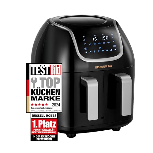 Russell Hobbs Heißluftfritteuse Doppelkammer [2 Fächer je 4,25l, gesamt 8,5l] AirFryer SatisFry Snappi (8 Programme, spülmaschinenfest, Touchscreen, Fritteuse ohne Öl) Dual Basket N27290-56S von Russell Hobbs