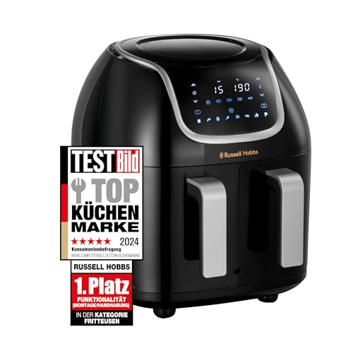 Russell Hobbs Heißluftfritteuse Doppelkammer [2 Fächer je 4,25l, nur getrennt nutzbar, Gesamtvolumen 8,5l] Rapid Air Fryer Technik (8 Programme, spülmaschinenfest,Touchscreen) AirFryer 27290-56S von Russell Hobbs