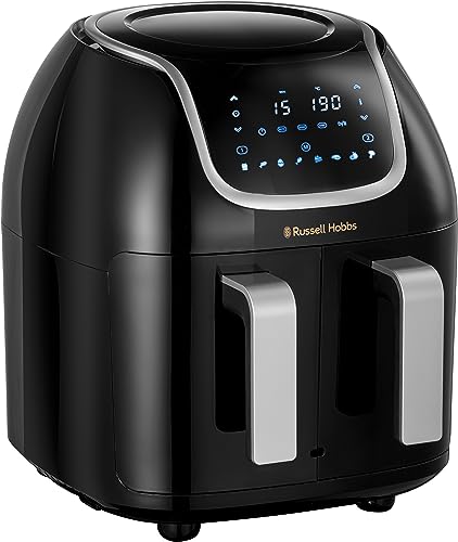 Russell Hobbs Heißluftfritteuse Doppelkammer [2 Fächer: 4,25l oder ein Korb 8,5l ] AirFryer SatisFry Snappi (8 Programme, spülmaschinenfest, Touchscreen, Fritteuse ohne Öl) Dual Basket 27290-56 von Russell Hobbs