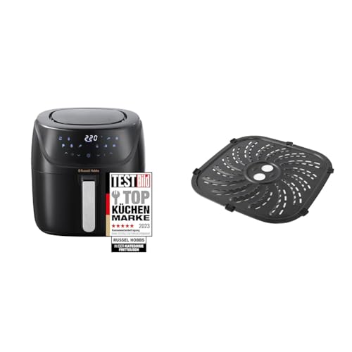 Russell Hobbs Heißluftfritteuse Set: L 4l [sehr kleines Gehäuse|7 Kochfunktionen|10 Programme] 27160-56 + Ersatzteil Grillplatte inkl. Gummifüße [für SatisFry Airfryer 4l 27160-56] N700639 von Russell Hobbs