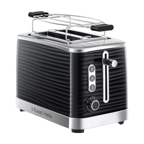 Russell Hobbs Toaster [für 2 Scheiben] Inspire Schwarz mit hochwertiger Hochglanz-Struktur (extra breite Toastschlitze, inkl. Brötchenaufsatz, 6 Bräunungsstufen + Auftau- & Aufwärmfunktion) 24371-56 von Russell Hobbs