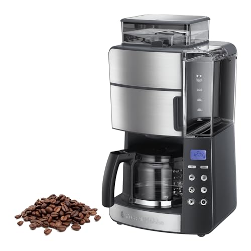 Russell Hobbs Kaffeemaschine mit Mahlwerk Glaskanne [Digitaler Timer, Brausekopf für opt. Extraktion & Aroma] Grind&Brew (max 10 Tassen, 3-stufige Mahlgradeinstellung) Filterkaffeemaschine 25610-56 von Russell Hobbs