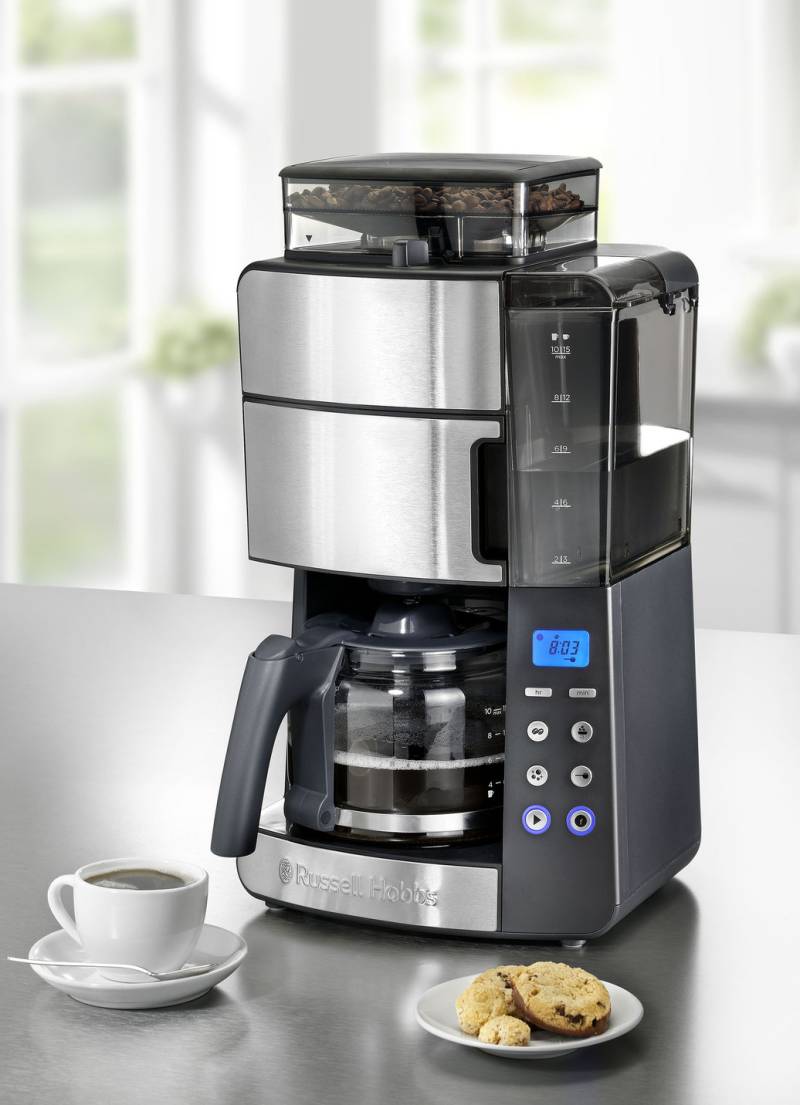 Russell Hobbs Kaffeemaschine mit integriertem Kegelmahlwerk, Schwarz-Silber Russell Hobbs Kaffeemaschine mit integriertem Kegelmahlwerk, Schwarz-Silber von Russell Hobbs