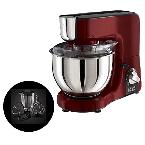 Russell Hobbs Küchenmaschine Multi [Knetmaschine & 1,5l Standmixer/Zerkleinerer aus Glas] Desire Rot (3 Rührwerkzeuge, Edelstahl-Rührschüssel 2,5kg Rühr-/ 2kg Hefeteig) Planetenrührwerk 23480-56 von Russell Hobbs