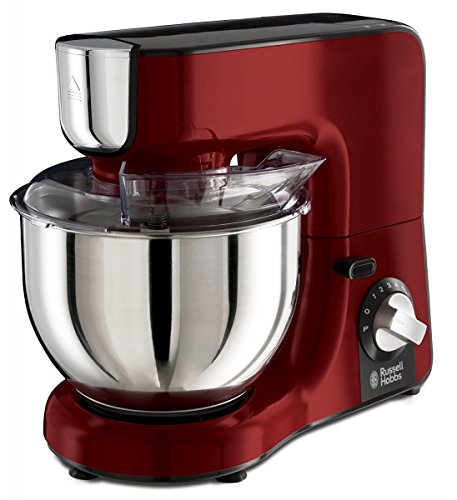 Russell Hobbs Küchenmaschine Multi [Knetmaschine & 1,5l Standmixer/Zerkleinerer aus Glas] Desire Rot (3 Rührwerkzeuge, Edelstahl-Rührschüssel 2,5kg Rühr-/ 2kg Hefeteig) Planetenrührwerk 23480-56 von Russell Hobbs