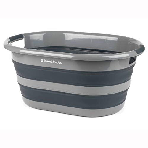 Russell Hobbs LA053879GRYEU ovaler zusammenklappbar faltbarer wäschekorb/wanne, 27L gross waeschekorb, silikon faltbar Aufbewahrungsbehälter/Organizer, tragbarer platzsparender Korb, Schwarz/Grau von Russell Hobbs