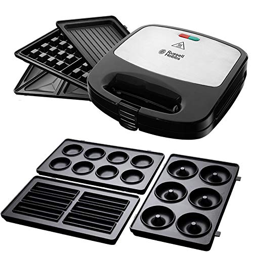 Russell Hobbs Multifunktionsgerät [Sandwich Maker, Waffeleisen, Kontaktgrill] + 3er Zusatzplattenset [Cake Pop, Mini Donut, Churros] Fiesta (spülmaschinengeeignete Platten) 24540-56 + 25490-56 von Russell Hobbs