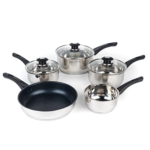 Russell Hobbs RH00543EU7 Pfannen-Set mit Glasdeckel, 5-teilig, Chargenkochen, Eintöpfe, Aufläufe, 16/18/20cm Pfannen, 14cm Milchpfanne, 24cm Bratpfanne, antihaft, 1/1,4/2/2,9 l Fassungsvermögen von Russell Hobbs