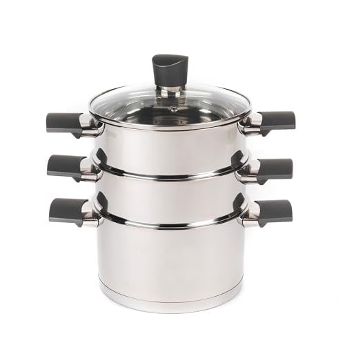 Russell Hobbs RH01170EU Excellence 3-teilig stapelbar Dampfgarer - 18cm-Dampfgarer-Set, Glasdeckel, Kompaktes Induktionspfannen, Großartig zum Zubereiten von Eiern, Fleisch, Chargenkochen, Edelstahl Russell Hobbs RH01170EU Excellence 3-teilig stapelbar Dampfgarer - 18cm-Dampfgarer-Set, Glasdeckel, Kompaktes Induktionspfannen, Großartig zum Zubereiten von Eiern, Fleisch, Chargenkochen, Edelstahl von Russell Hobbs