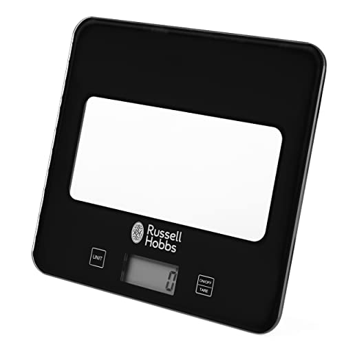 Russell Hobbs RH01571AR Digital Kitchen Scale, 5kg Max Capacity, Imperial/Metric Measures, Touch Panel, LCD Display, Cooking & Baking Scale, Glass Platform, Batteries Included, 5 Year Guarantee, Black von Russell Hobbs
