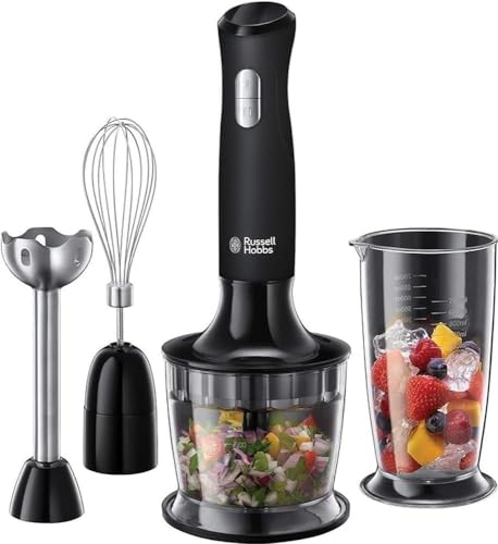 Russell Hobbs Stabmixer [3-in-1: Pürierstab/Zerkleinerer, Mixer- & Schneebesenaufsatz] Matt Schwarz (BPA-freies & spülmaschinenfestes Zubehör, für Smoothie, Suppen Saucen, Joghurt Babynahrung)24702-56 von Russell Hobbs