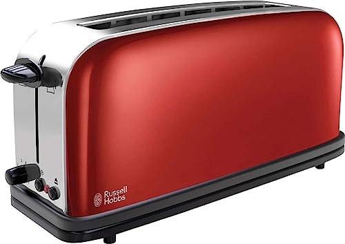 Russell Hobbs Toaster [Langschlitz für 2 Scheiben / 1 breite Brotscheibe] Colours+ Edelstahl Rot (extra breite Toastschlitze, inkl. Brötchenaufsatz, 6 Bräunungsstufen + Auftaufunktion, 1000W) 21391-56 von Russell Hobbs