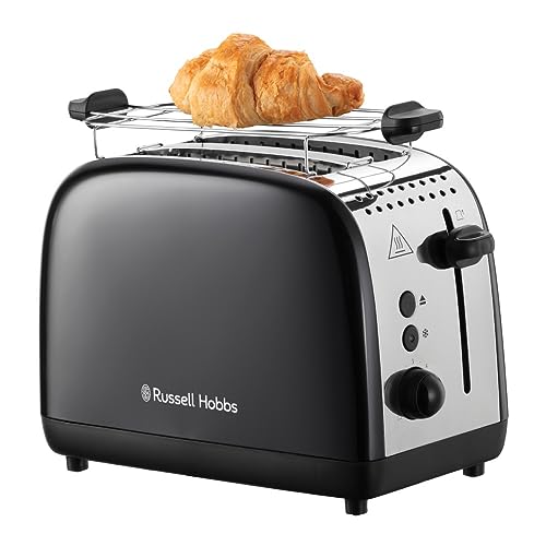 Russell Hobbs Toaster [für 2 Scheiben] Colours Plus Edelstahl Schwarz (extra breite Toastschlitze, inkl. Brötchenaufsatz, 6 Bräunungsstufen + Auftaufunktion, Lift & Look-Funktion, 1600W) 26550-56 von Russell Hobbs