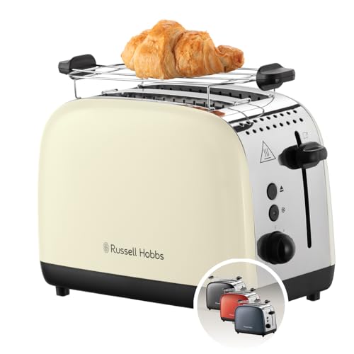 Russell Hobbs Toaster [für 2 Scheiben] Colours Plus Edelstahl Creme (extra breite Toastschlitze, inkl. Brötchenaufsatz, 6 Bräunungsstufen + Auftaufunktion, Lift & Look-Funktion, 1600W) 26551-56 von Russell Hobbs