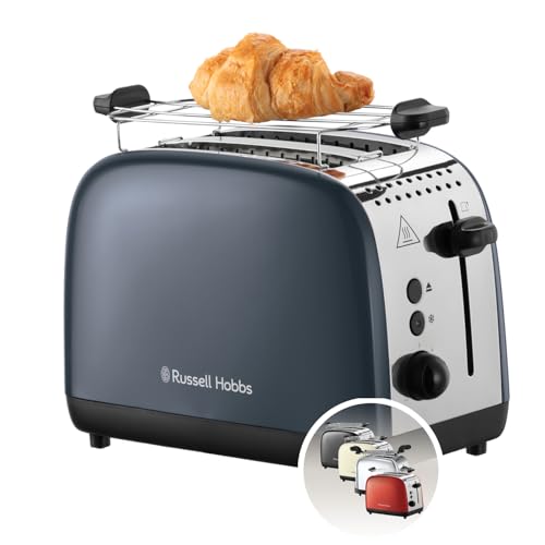 Russell Hobbs Toaster [für 2 Scheiben] Colours Plus Edelstahl Grau (extra breite Toastschlitze, inkl. Brötchenaufsatz, 6 Bräunungsstufen + Auftaufunktion, Lift & Look-Funktion, 1600W) 26552-56 von Russell Hobbs