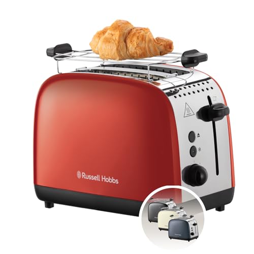 Russell Hobbs Toaster [für 2 Scheiben] Colours Plus Edelstahl Rot (extra breite Toastschlitze, inkl. Brötchenaufsatz, 6 Bräunungsstufen + Auftaufunktion, Lift & Look-Funktion, 1600W) 26554-56 von Russell Hobbs