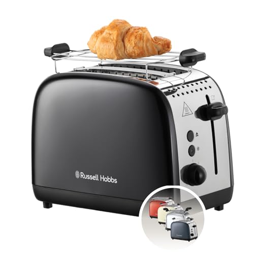 Russell Hobbs Toaster [für 2 Scheiben] Colours Plus Edelstahl Schwarz (extra breite Toastschlitze, inkl. Brötchenaufsatz, 6 Bräunungsstufen + Auftaufunktion, Lift & Look-Funktion, 1600W) 26550-56 von Russell Hobbs