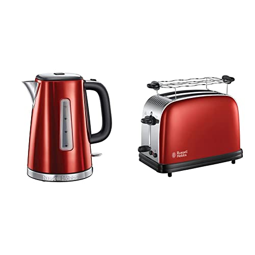 Russell Hobbs Wasserkocher, Luna rot, 1,7l, 2400W, Schnellkochfunktion, Kalkfilter, Wasserstandsanzeige & Toaster Colours+ rot, 2 extra breite Toastschlitze, inkl. Brötchenaufsatz, 1670W, 23330-56 von Russell Hobbs