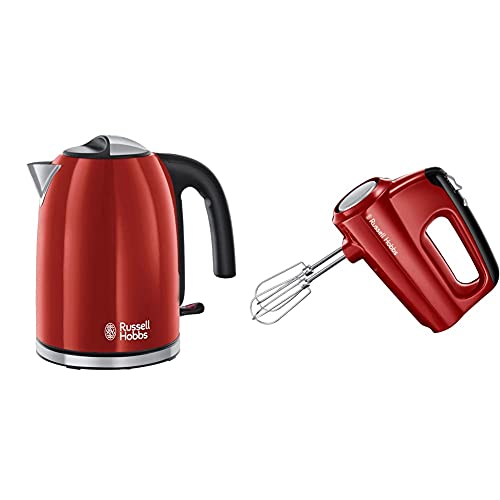 Russell Hobbs Wasserkocher Colours+ rot, 1,7l, 2400W, Schnellkochfunktion, herausnehmbarer Kalkfilter & Handmixer Desire, 5 Geschwindigkeitsstufen plus Turbofunktione 2 Rührbesen & 2 Knethaken von Russell Hobbs