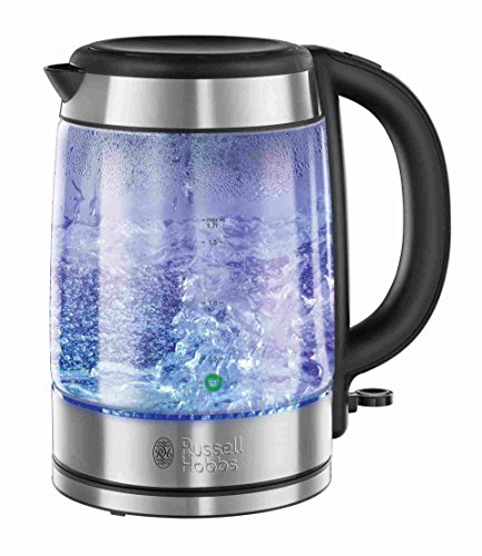 Russell Hobbs Wasserkocher Glas [1,7l, 2200W] Edelstahl (blaue LED Beleuchtung, 1-Tassen-Option, herausnehmbarer Kalkfilter, Wasserstandsanzeige mit Füllmengenmarkierung) Teekocher 21600-57 von Russell Hobbs