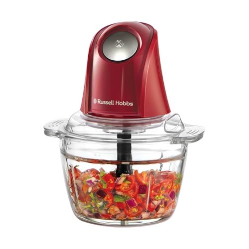 Russell Hobbs Zerkleinerer Elektrisch Mini [Glasbehälter mit Deckel] Desire Red (500ml, 2-flügeliges Edelstahlmesser, Mixer, Multi-& Universalzerkleinerer für Obst, Gemüse & Fleisch, 350W) 27132-56 von Russell Hobbs