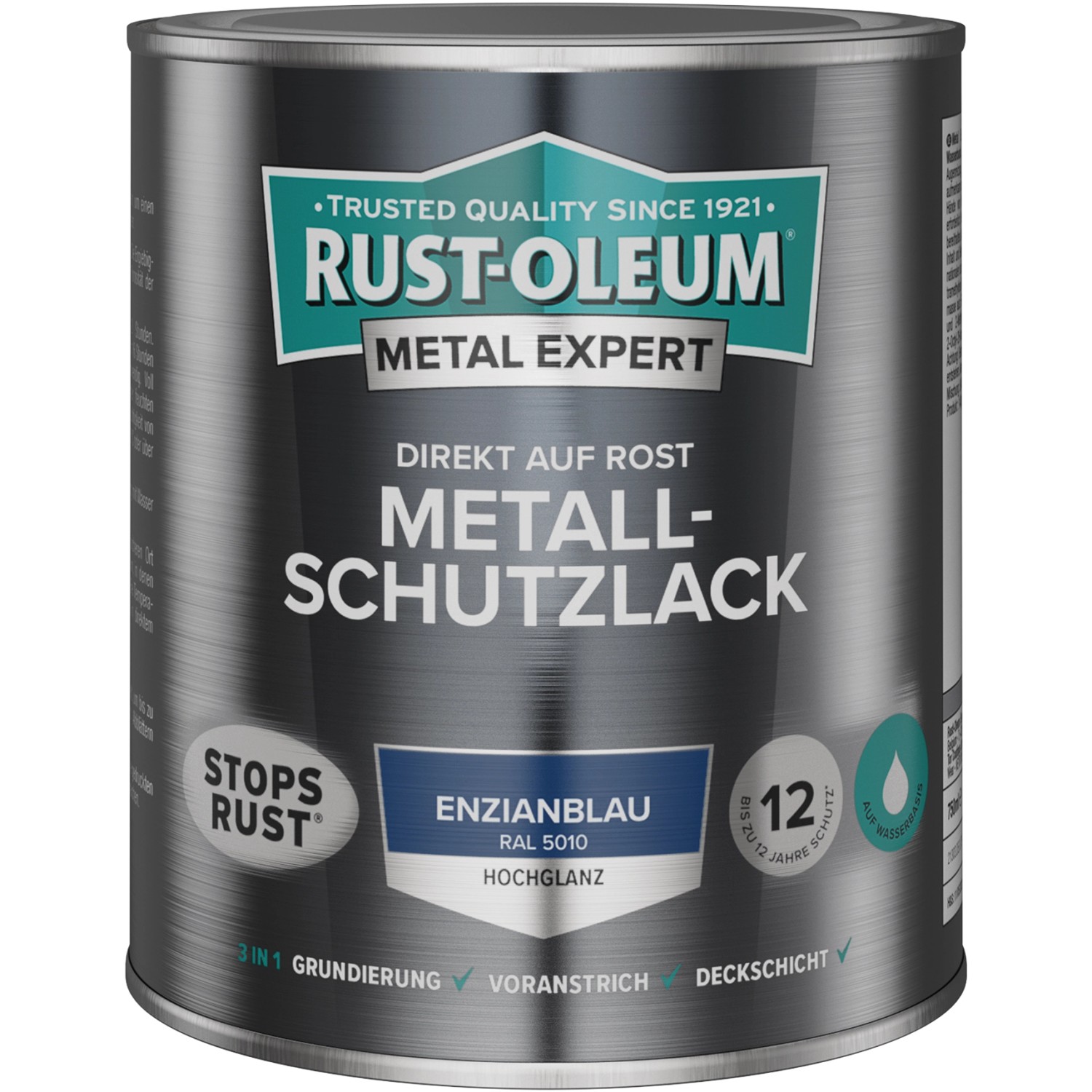 Rust-Oleum Metallschutzlack Hochglanz Wasserbasis RAL 5010 Enzianblau 750 ml von Rust-Oleum