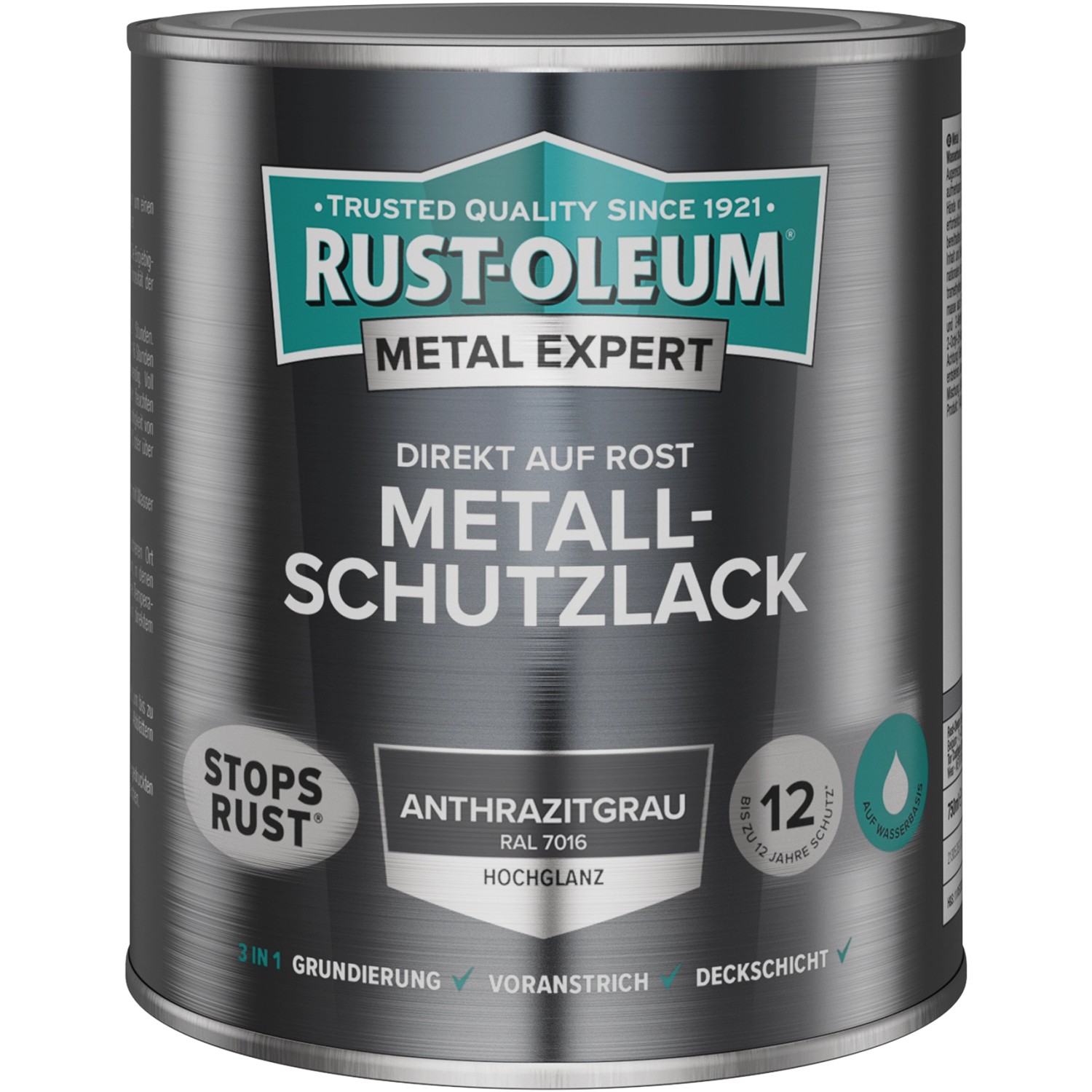 Rust-Oleum Metallschutzlack Hochglanz Wasserbasis RAL 7016 Anthrazitgrau 750 ml von Rust-Oleum