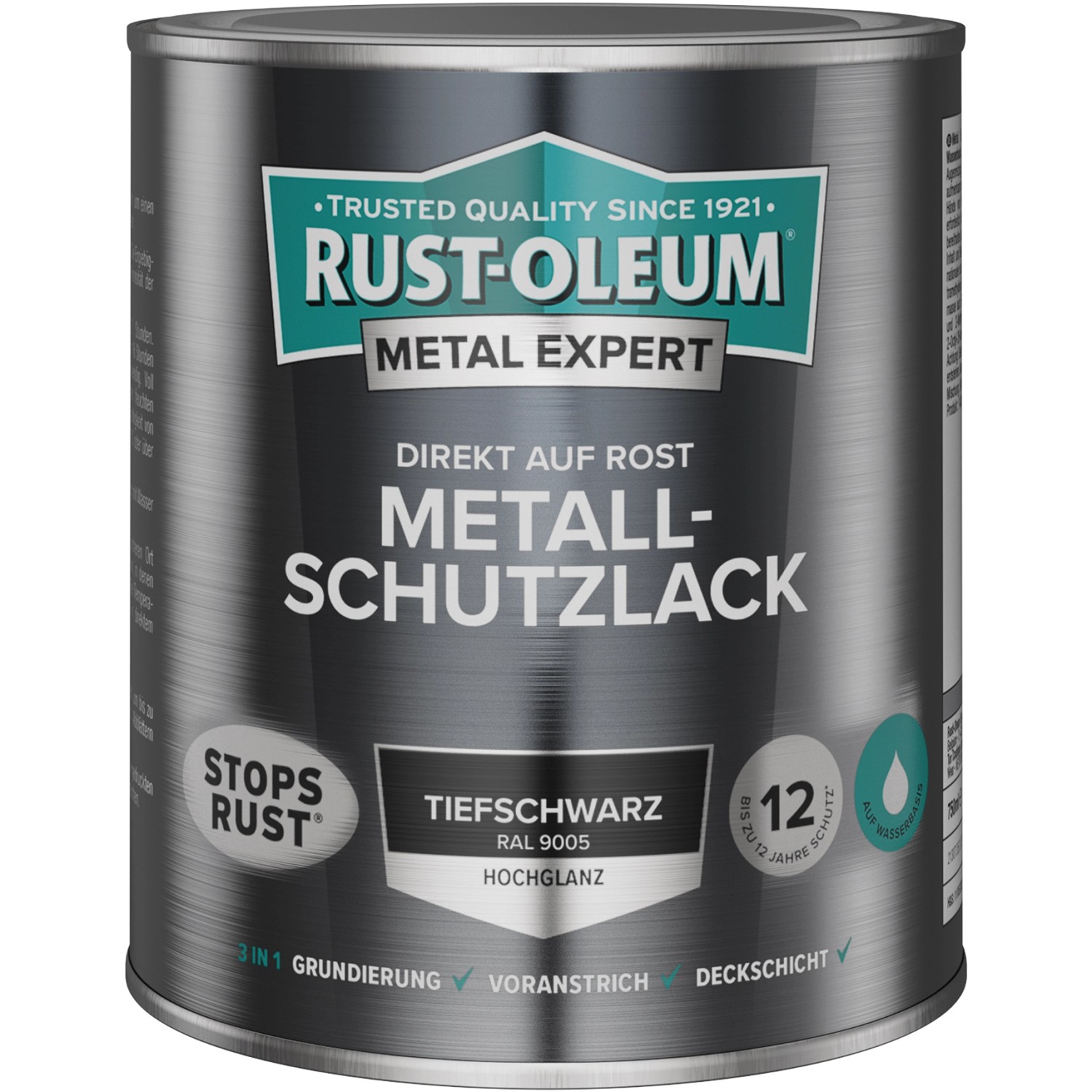 Rust-Oleum Metallschutzlack Hochglanz Wasserbasis RAL 9005 Schwarz 750 ml von Rust-Oleum