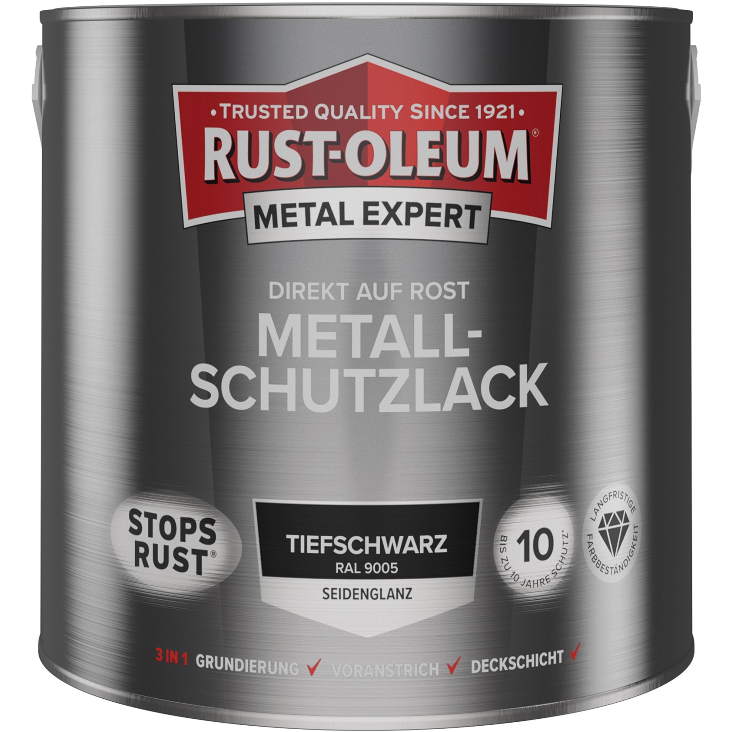 Rust-Oleum Metallschutzlack Seidenglanz RAL 9005 Schwarz 2,5 l von Rust-Oleum