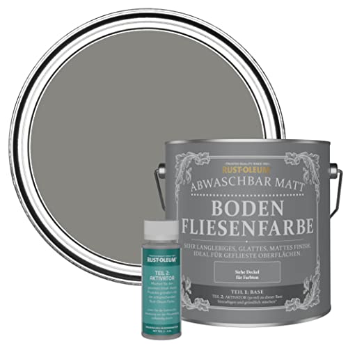 Rust-Oleum strapazierfähige, abwaschbare Bodenfliesenfarbe in grau Matt Finish - Beton Grau 2,5 Litres von Rust-Oleum
